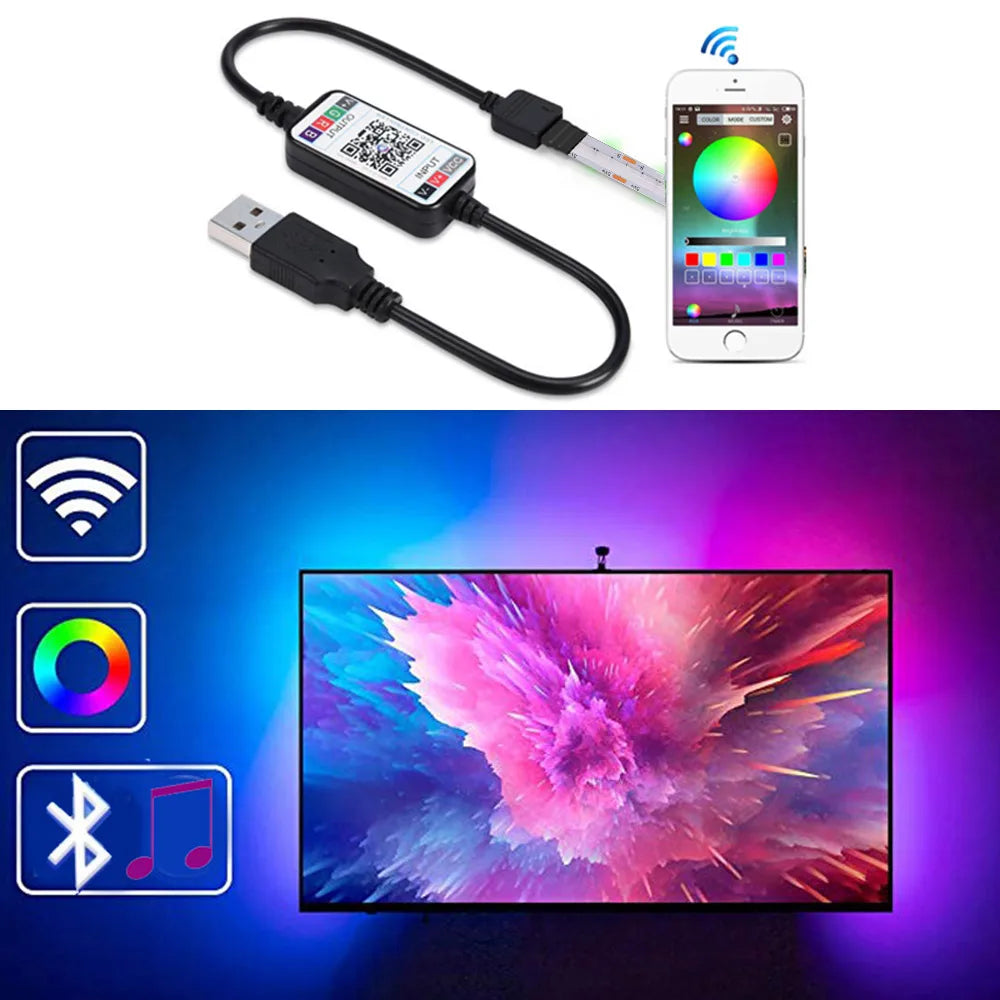 5V Wifi Bluetooth-compatible USB RGB COB LED Strip Light 24key 44key Remote Control Kit 576 LEDs Linear Lighting Flexible Tape