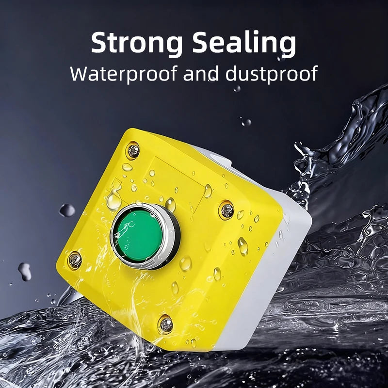 1P One-Hole Momentary Self-Reset Push Button Switch Start/Stop Round Flat Green Mushroom Head Control Box 22mm