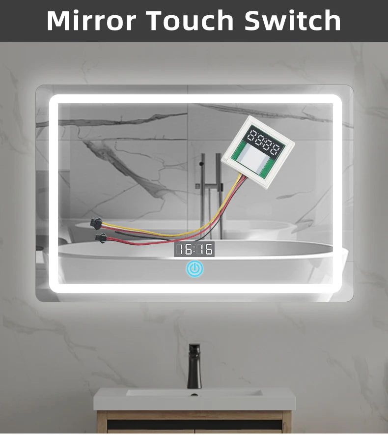 DC12V Touch Dimmer 5A 60W Single-Button Touch Time and Temperature Display LED Sensor Switch, Suitable for Bathroom Mirrors