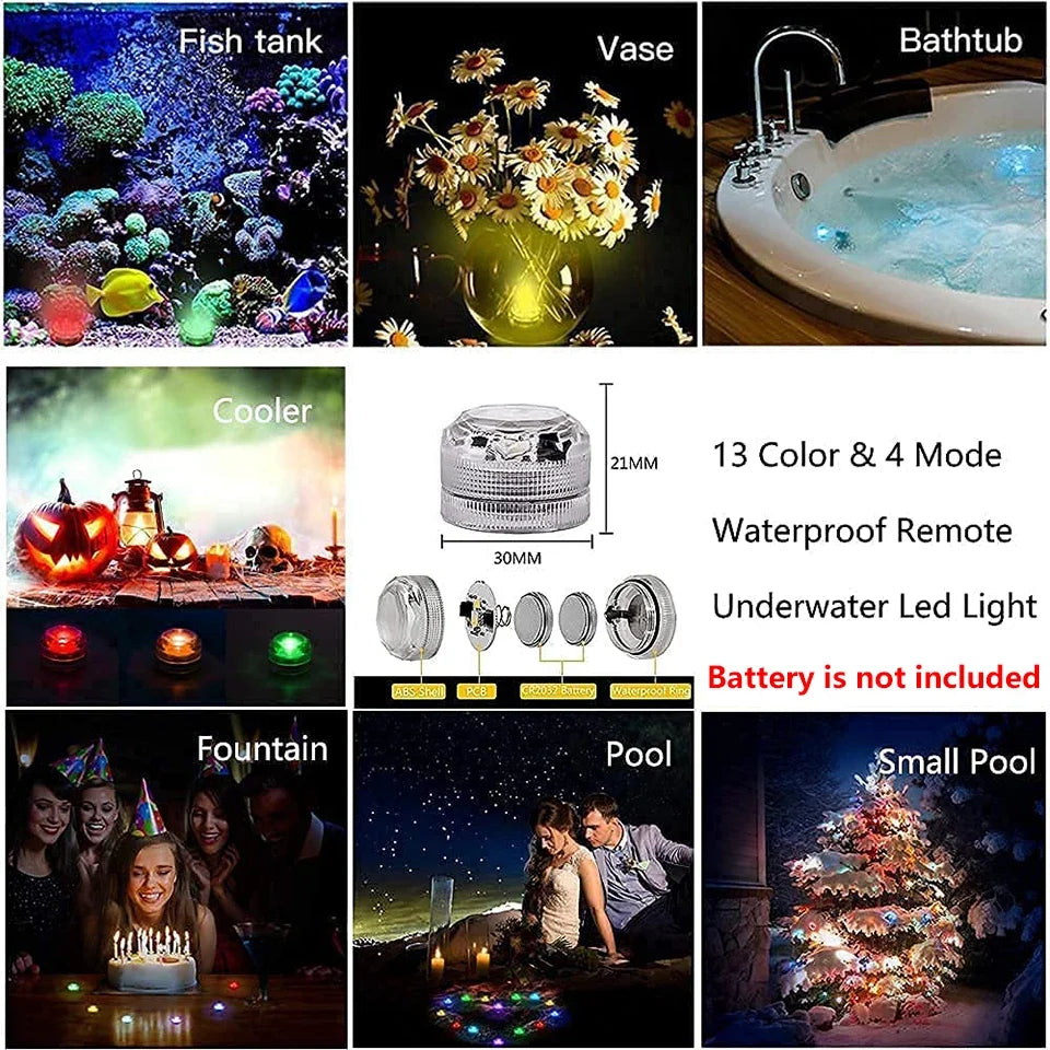 RGB Submersible Lights Remote Control Underwater Led Light Battery Operated Night Lamp For Halloween Vase Wedding Party Decor