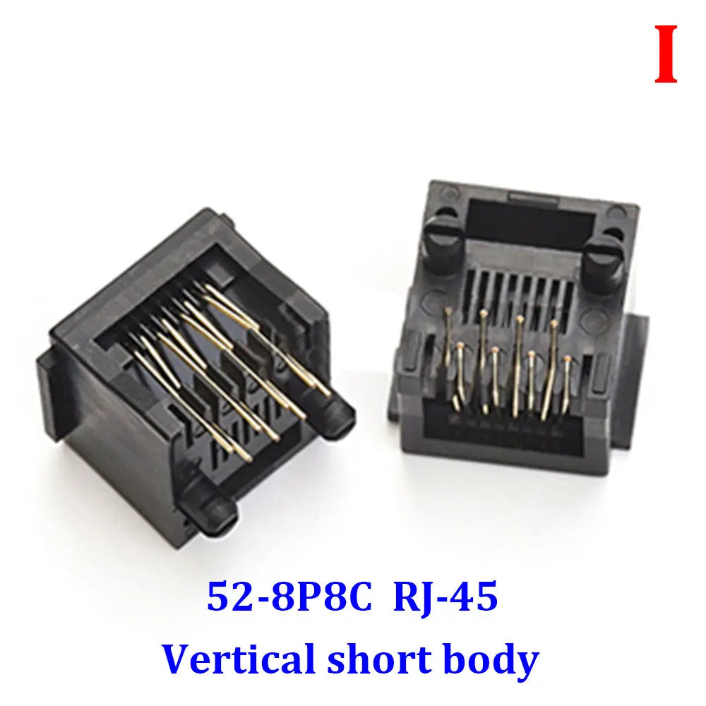 10Pcs RJ11 RJ45 Socket 52-4P4C 6P2C 6P4C 6P6C 8P8C Seat RJ12 Phone Jack Female 6Core Crystal Head 180 Degrees Vertical