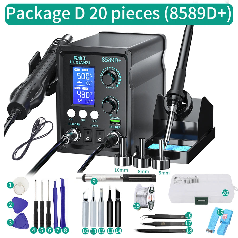 LUXIANZI 8589D+ 2 IN 1 Hot Air Gun Soldering Station With LED Digital Display For BGA PCB IC Repair Tool SMD Rework Station