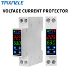 18MM 1P+N 63A 230V Dual Display Adjustable Digital Over Under Voltage Relay Surge Protector Limit Over Current Protection