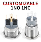 2NO2NC 16/19/22mm Waterproof Metal Push Button Switch LED Light Momentary Car Engine Power Switch 3/6/12/24/220V silver 1NO1NC