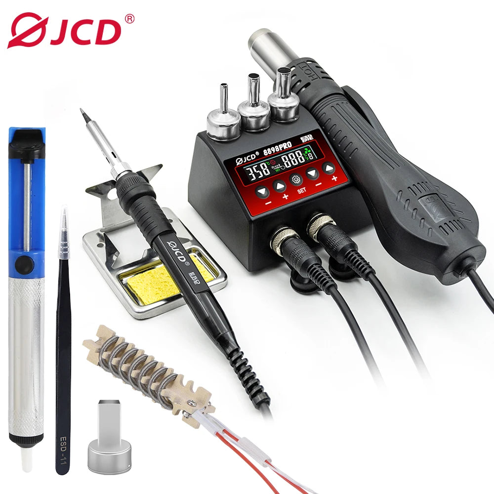 JCD 8898Pro Soldering Station 2 in 1 Hot Air Gun Solder Iron LCD Digital Display For Cell-Phone SMD BGA IC Repair Solder Tools
