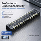 DIN Rail Screw Terminal Block Barrier Strip TB1503 TB2503 TB4512 15/25/45A Electrical Wire Connector with Flame Retardant Cover