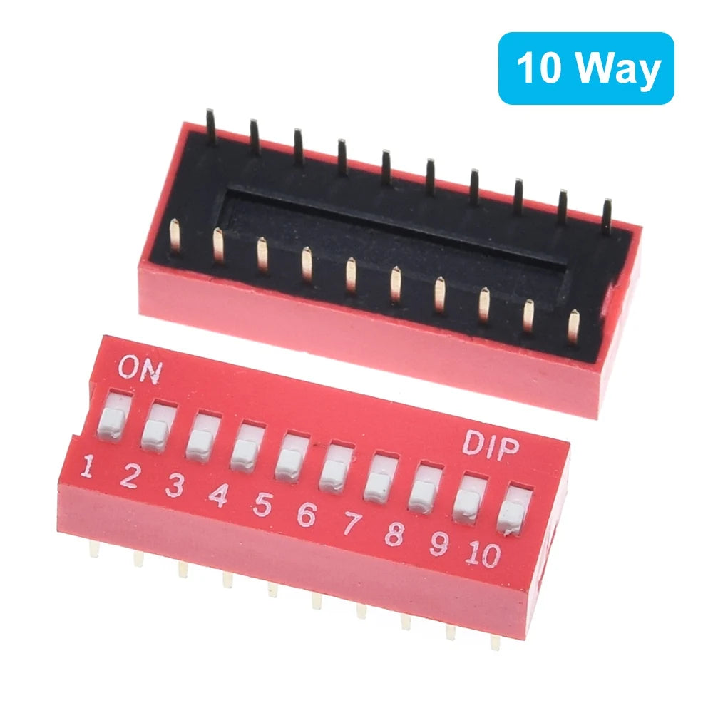 10pcs TZT Slide Type Switch 1 2 3 4 5 6 7 8 10PIN 2.54mm Position Way DIP Red Pitch Toggle Switch Red Snap Switch Dial Switch
