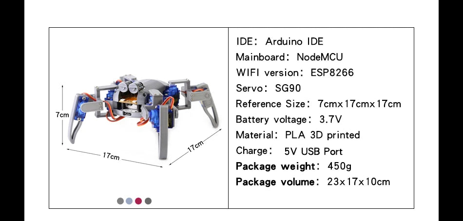 Quadruped Spider Robot  Kit v2.0 ESP8266，3D printed Bionic robot DIY NodeMCU Programming robot Maker Open source hardware