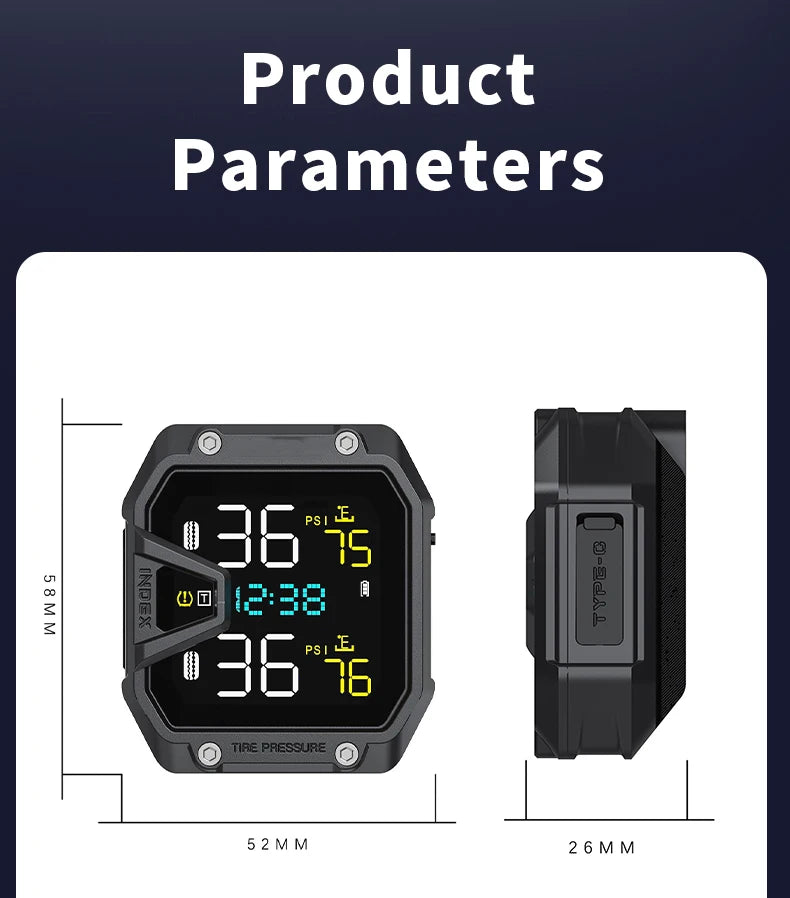 Yangood TMPS Motorcycle Tire Pressure Sensor Waterproof LCD Color Display Real-Time Safety Tire Pressure Monitoring System