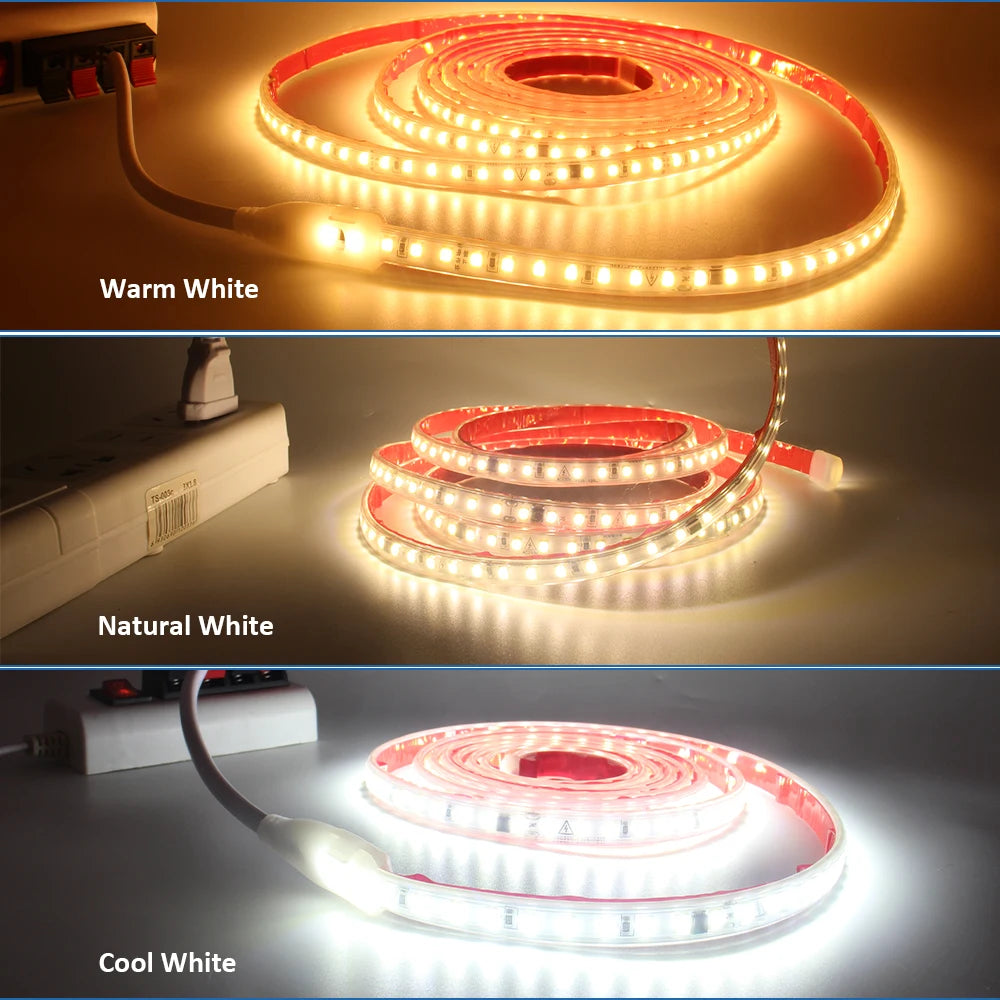 AC 220V 230V 2835 LED Strip Light Waterproof IP67 120LEDs/m Flexible Tape Lamp Warm Cold White 1M 2M 3M 5M 10M 20M Home Lighting