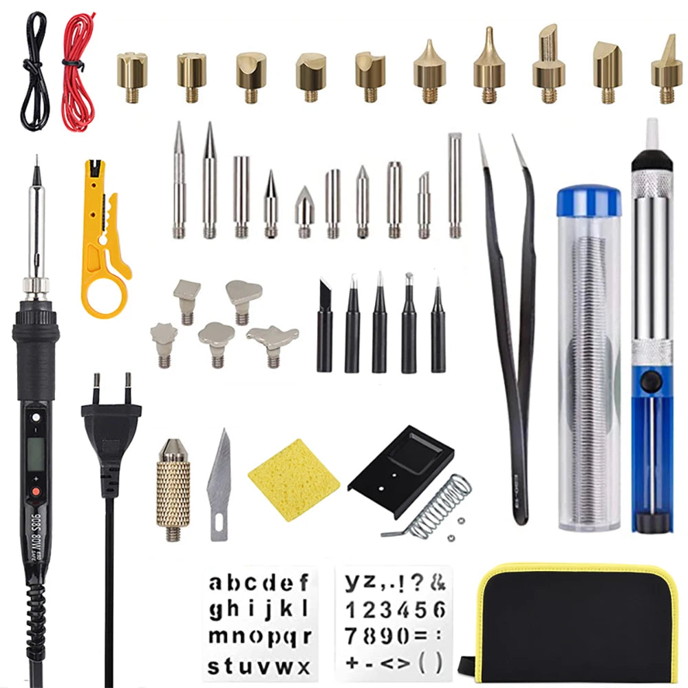 JCD 80W Engraving Pen Electric Soldering Iron Wood Burning Kit Flipping Word Embossing Pyrography Tool Craft 28PC TIP Set 908S