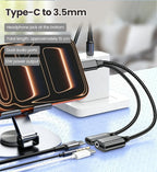 3 in 1 USB C Adapters Type-C to 3.5mm/Type-C Headphones+ Type-C Charging Connector For iPhone 15-17 Xiaomi Huawei Samsung Phones