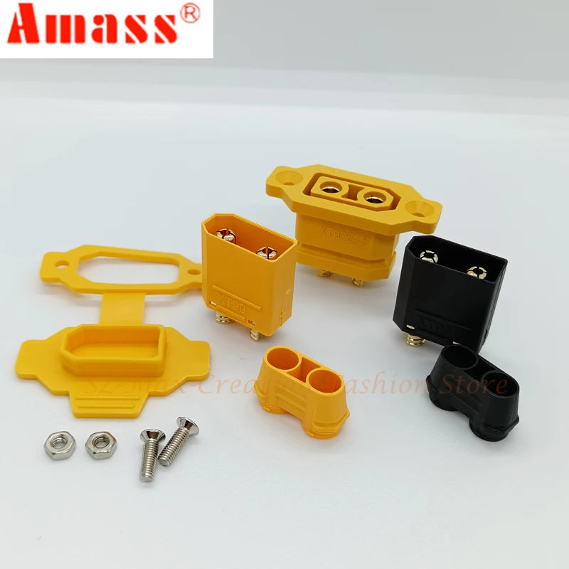 Original Amass XT90E-F Battery Connector XT90E Female Plug Gold-plated XT90 Mountable Connector Plug  Yellow Socket