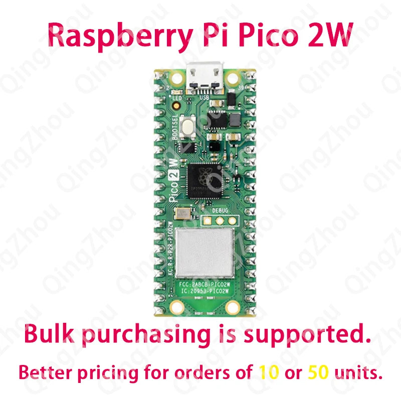 Raspberry Pi Pico 2‑W controller, featuring a dual‑core dual‑architecture processor with Wi‑Fi and Bluetooth support. Bulk purch