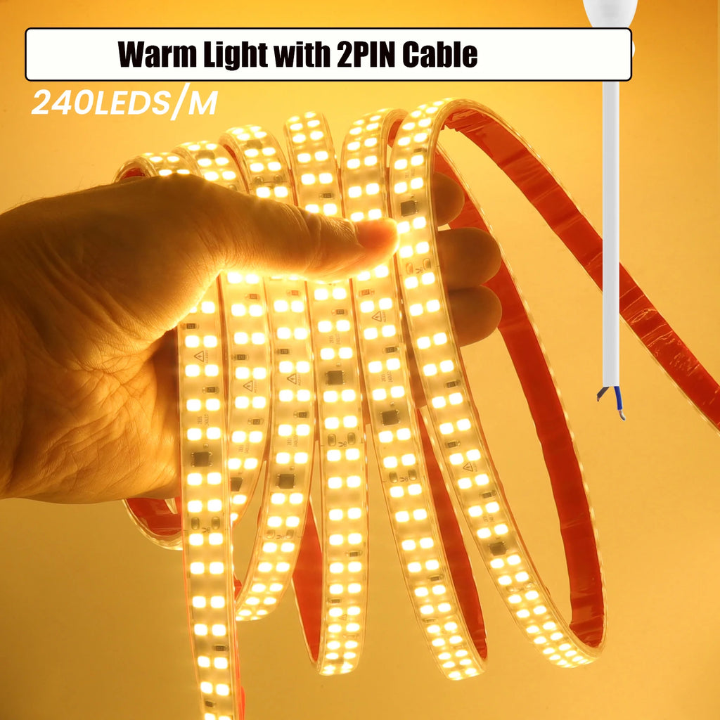 AC 220V LED Strip Waterproof 240Leds/M 3000K 4000K 6000K Home Decor Self Adhesive Tape Chain Light Flexible Ribbon Strip