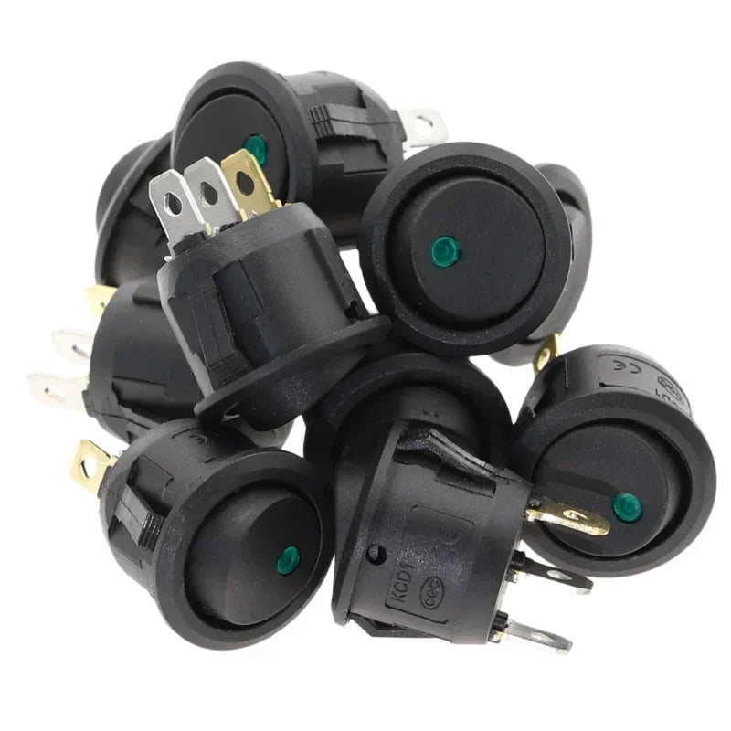 10Pcs ON/OFF 12V 220V 20mm Round Rocker Dot Switch Waterproof LED Light Luminescence Toggle Switches 3Pin