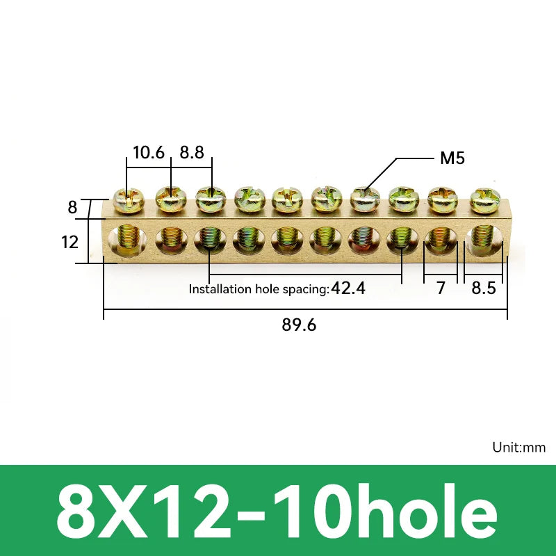1 PCS Multi Specification Brass Ground Strip 5/6/7/8/9/10/12/15/20 Hole Brass Rod Grounding Terminal Ground Bar Terminal Strip