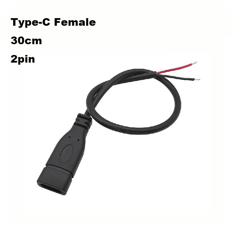DIY Repair Welding Cable 2 Wire 4 Wires Micro USB 2.0 A Elbow Head Male Jack 4pin/2pin Type-C Male Extension Cable Line