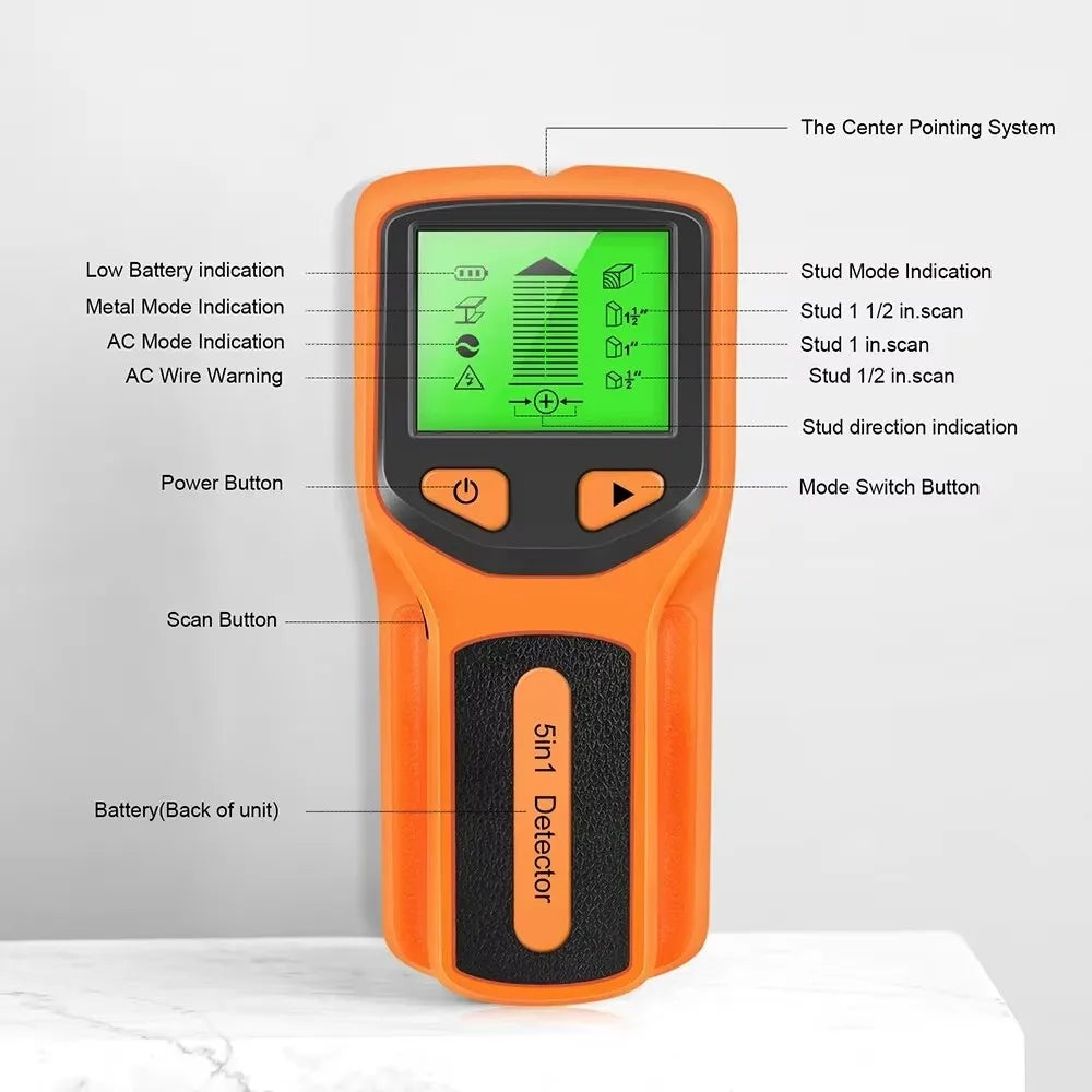 HW430 5in1 Wall Stud Detector LCD Display Multifunctional Handheld for Wood AC Wire Cable Metal Detector Electric Wall Finder