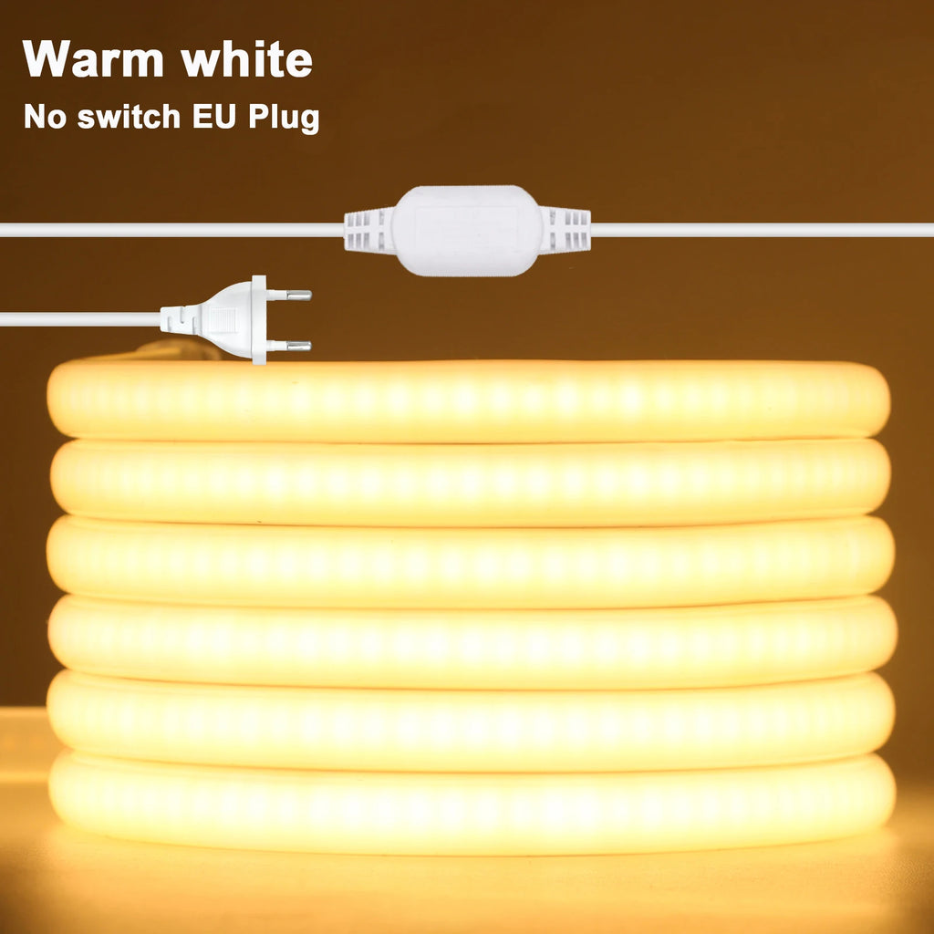 Dimmable Switch 220V COB LED Strip Neon Light Dimmer Power Kit Waterproof 3000K 4000K 6000K 288LED Kitchen Room Decor Flex Lamp