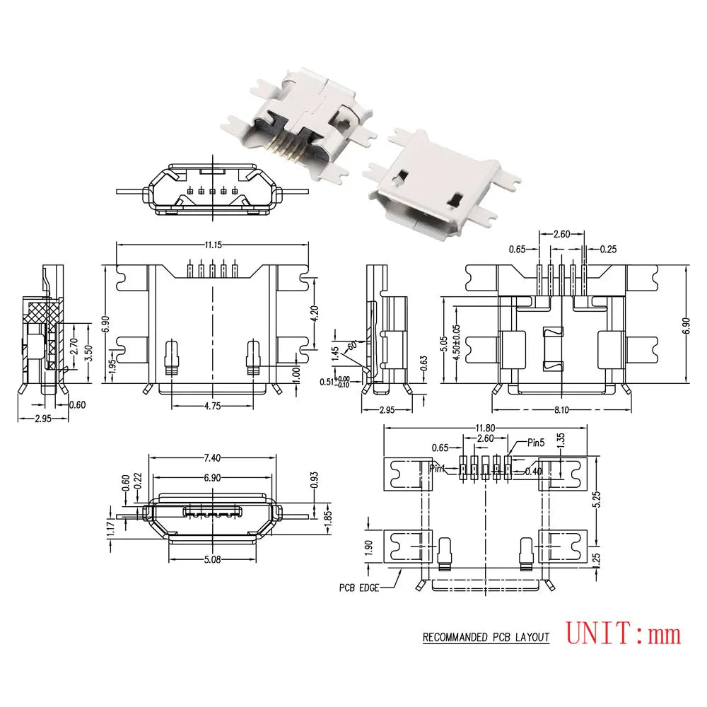 10PCS Micro USB 2P 5P Jack Charging Port Plug Dock Charger DIP SMD For Phone Tabletels Speakers Etc Port Socket Power Connector