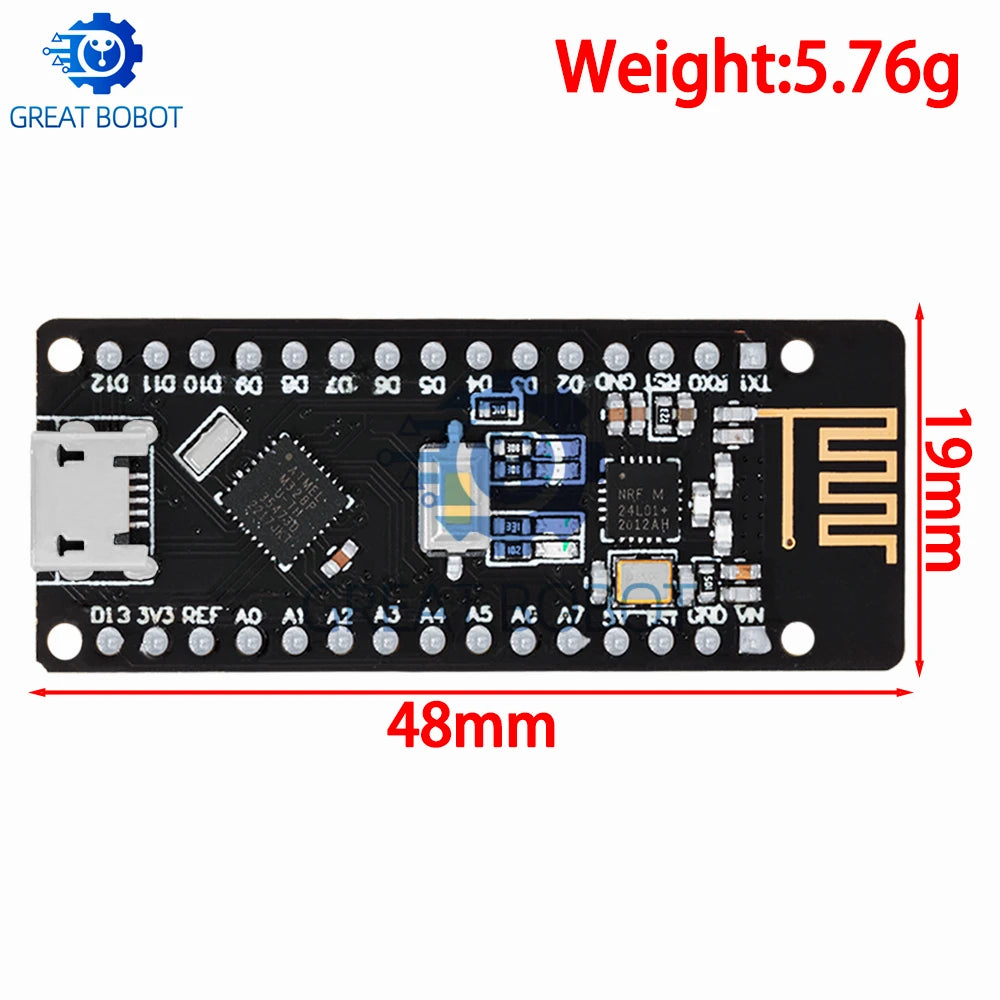 RF-Nano for Arduino Nano V3.0, Micro USB Nano Board ATmega328P QFN32 5V 16M CH340, Integrate NRF24l01+2.4G wireless