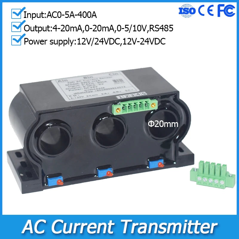 3ph AC Current Transmitter 4-20mA 0-20mA 0-5V 10V RS485 Output 3-phase Current Mutual Sensor Perforated Hall Current Transducer