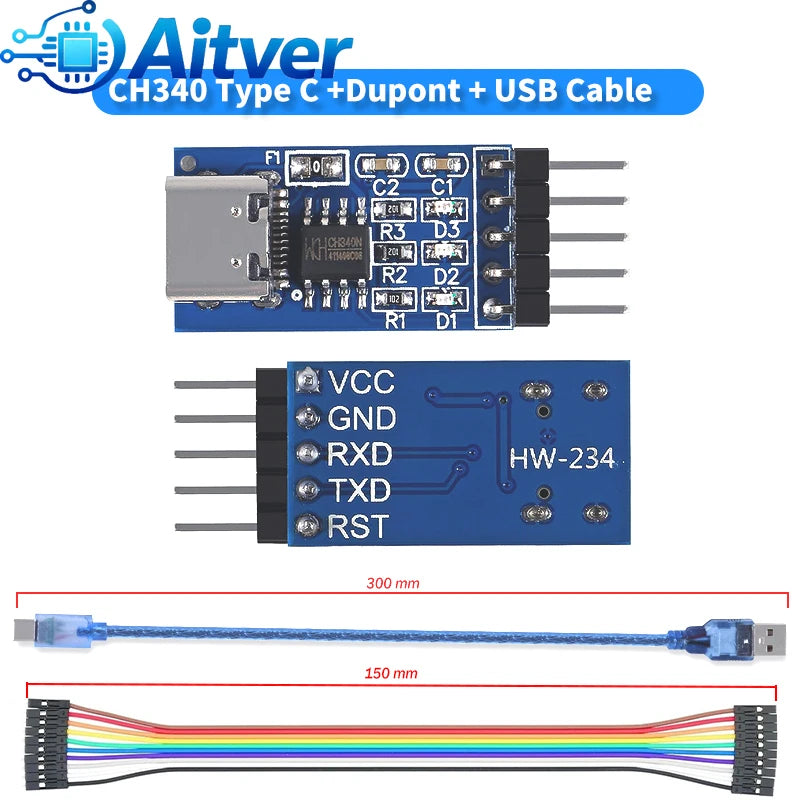 FT232RL CH340N Type C USB to TTL UART Module 3.3V 5V Serial Adapter with Dupont Cable for Arduino ESP32 ESP8266 STM32