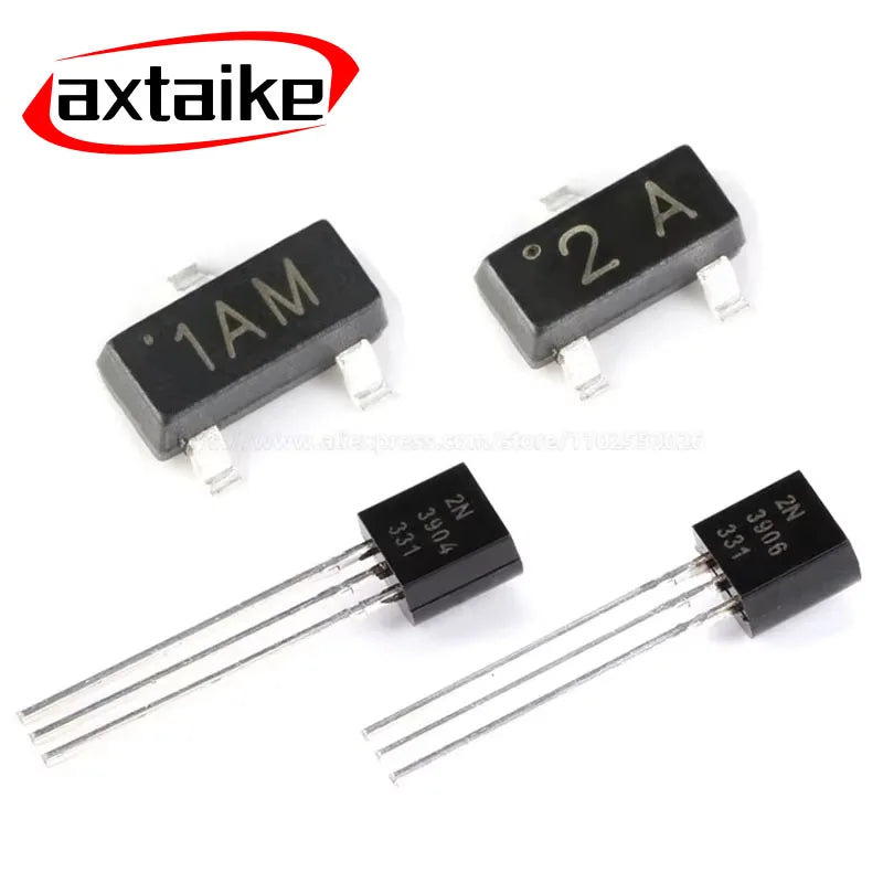 100PCS 2N3904 2N3906 TO-92 MMBT3904 1AM MMBT3906 2A SOT-23 NPN PNP 40V 200ma MMBT3904LT1G Bipolar Transistors BJT SMD/DIP