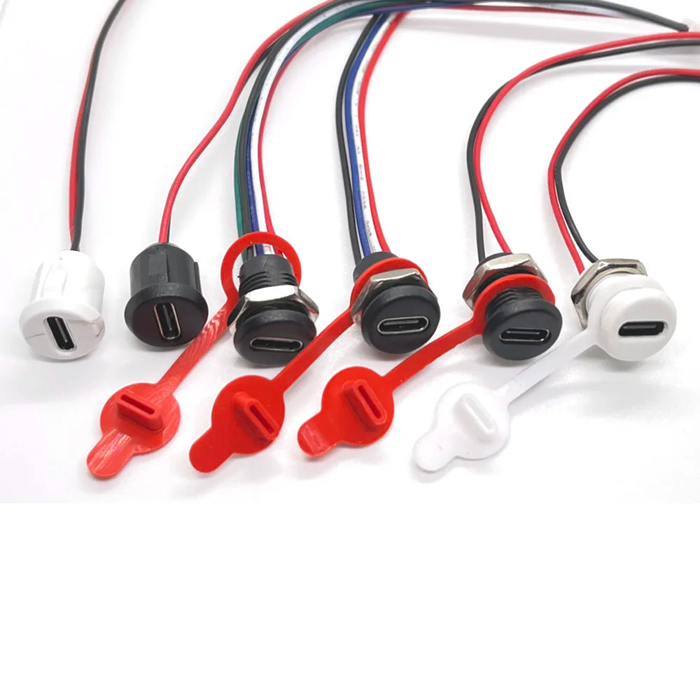 USB-C 2P High Current Charging Socket with PH2.54 Nut Snap Lock Plate USB TYPE-C Female Type C Waterproof Female Connector JacK