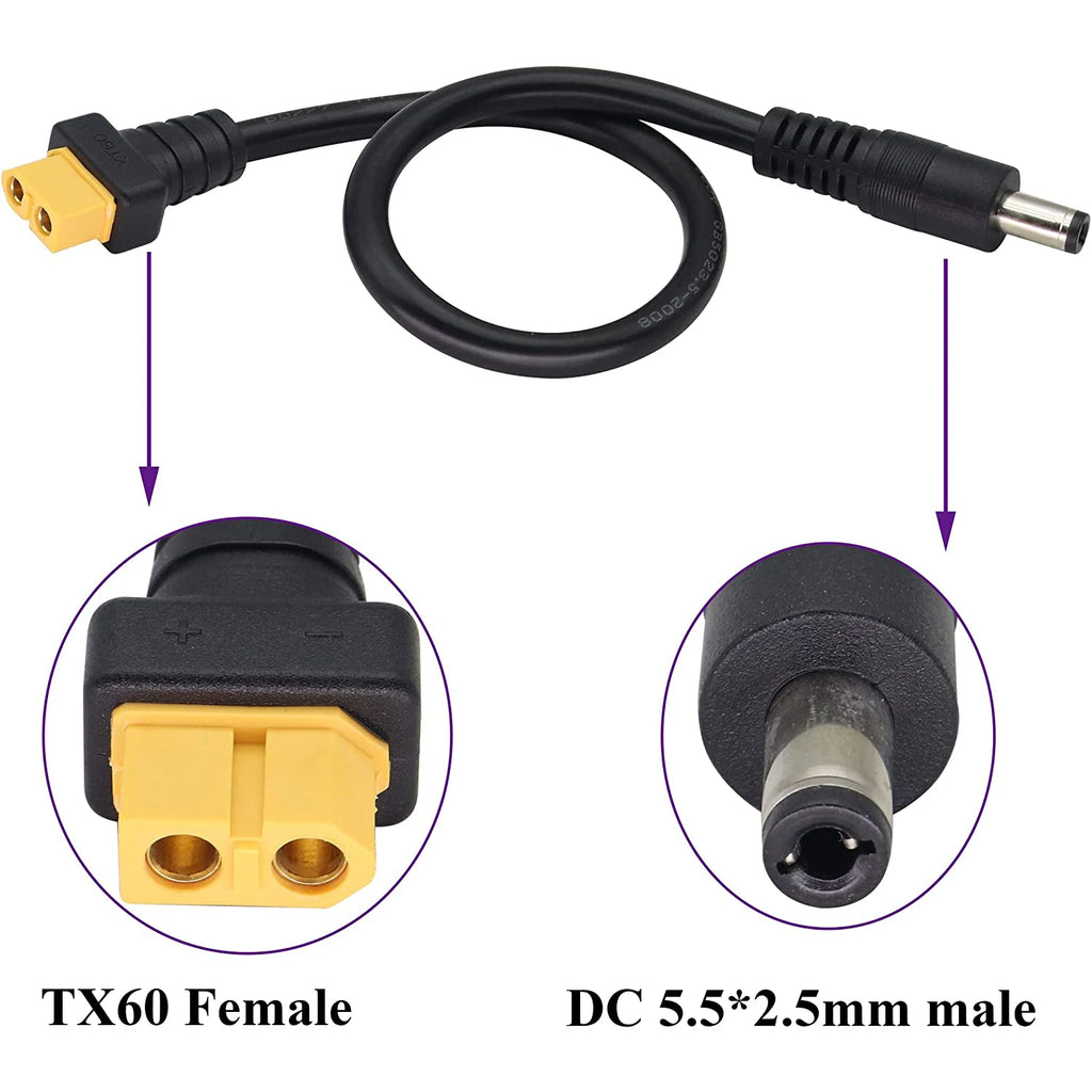 2pack XT60 Connector to DC 5.5X 2.5mm Male Power Jack Adapter Cable for TS100 Soldering Iron,FPV Monitor Power,Drone Power Cord