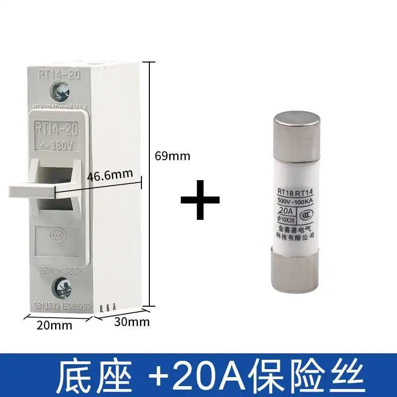 Fuse Base Socket RT14-20 Tube Type Ceramic 10*38MM Fuse Core 380V 2A 4A 6A 10A 16A 20A 25A Insurance Tube Socket Fuse Holder