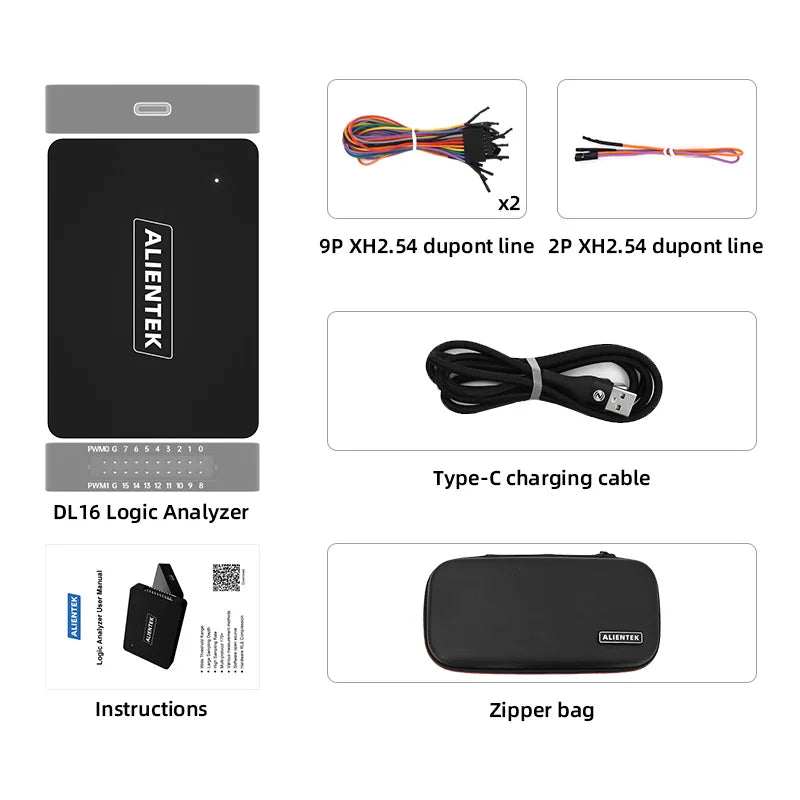 ALIENTEK Logic Analyzer DL16 250MHz Max Sample Rate 16Channels Logic Analyzer Tools ARM FPGA Debug Protocol Decoding Software