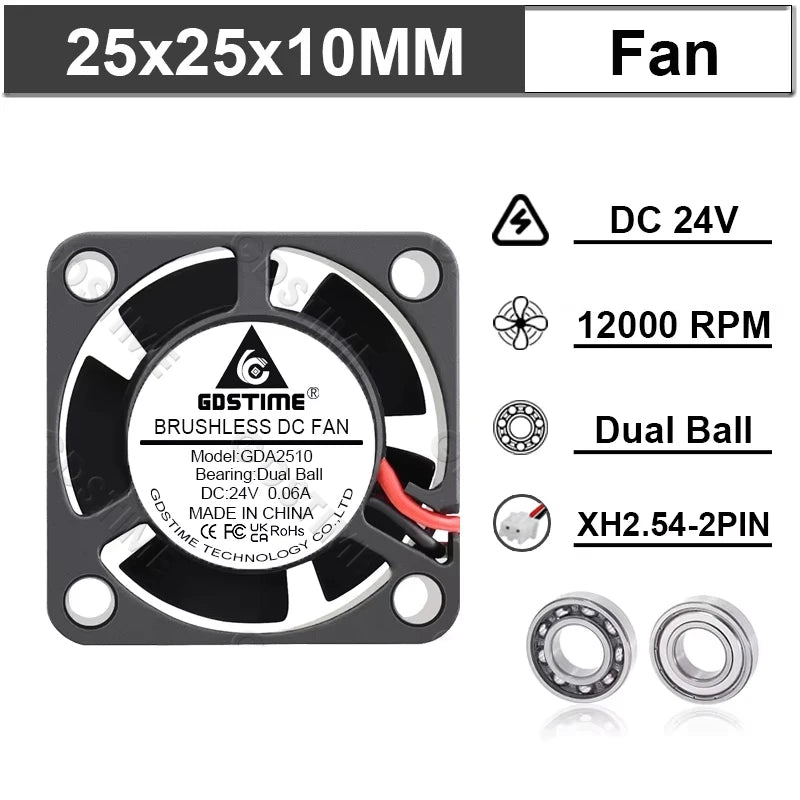 Gdstime Brushless Turbo Fan 24V Dual Ball 30mm 40mm 50mm For 3D Printer Fan DC Blower Cooling Fan 3010 4010 4020 5015 Clooer
