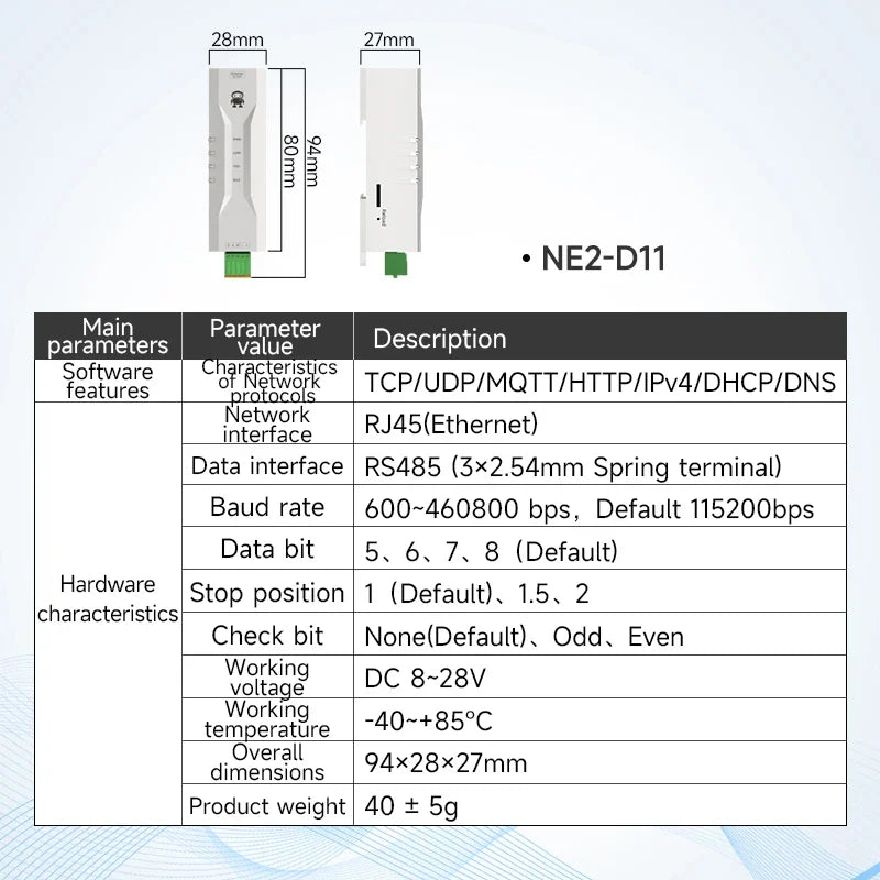 Serial Port Server RS485 To Ethernet CDSENET NE2-D11 DC 8-28V TCP/UDP Modbus MQTT HTTP DNS FOTA Remote Up DIN Rail Installation