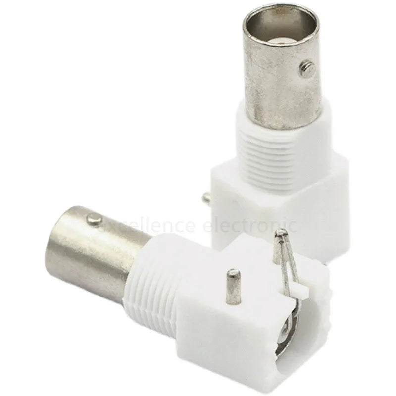 5pcs BNC Female Right Angle Panel Mount Plastic Type White PC Board PCB With Nut Bulkhead Connector