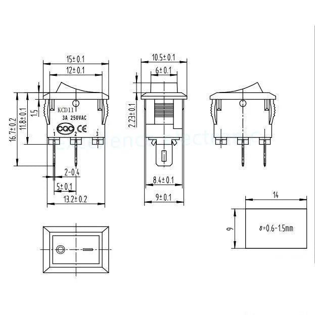 5/10PCS KCD11 Rocker Switch 10*15mm Mini Push Button Switch ON-OFF / ON-OFF-ON 2 Pins / 3 Pins 3A 250VAC / 6A 125VAC 10x15mm