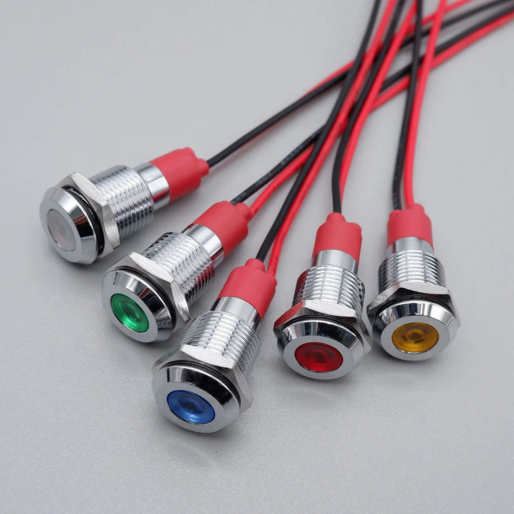 6mm 8mm 10mm 12mm LED Metal Indicator Light Signal Lamp with Wire 3V 5V 6V 12V 24V 110V 220V Red Blue Green Yellow White