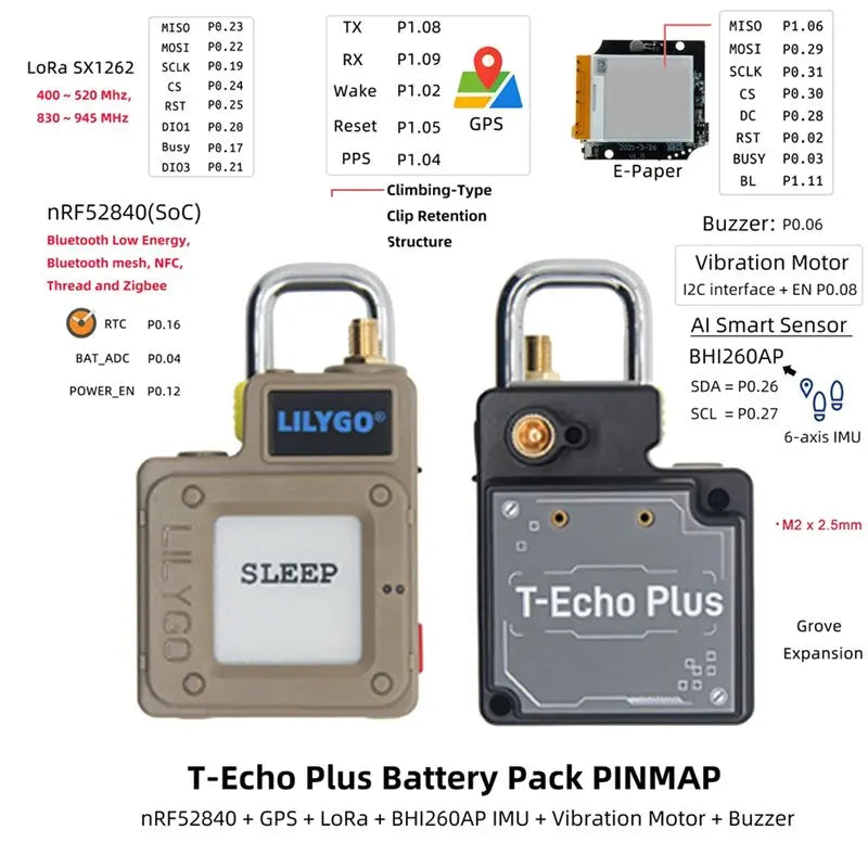 LILYGO TTGO T-Echo Lora L76K SX1262 Wireless Module NRF52840 1.54 E-Paper GNSS RTC W/Buzzer BHI260AP 915Mhz