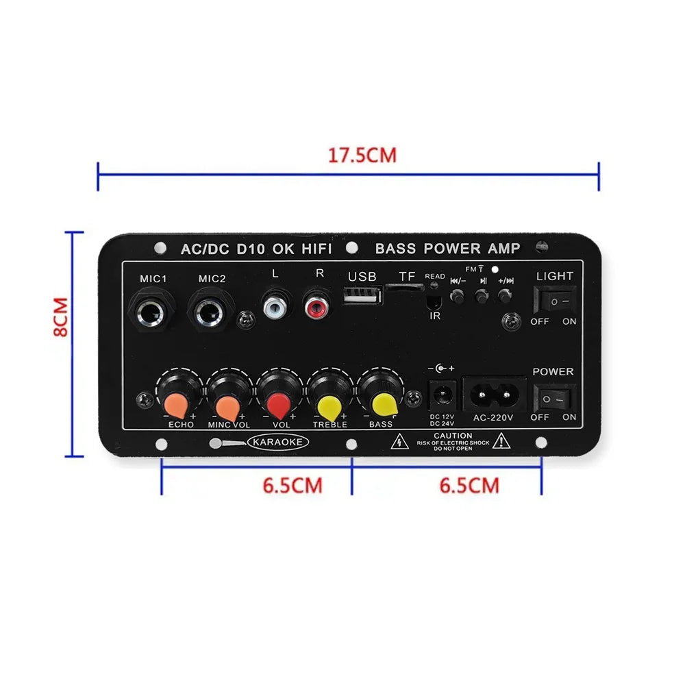 D10 Digital Bluetooth Amplifier Board 110V 220V 12V Subwoofer D 10 Dual Microphone Karaoke Amp Speaker Home Theater DIY BASS AMP