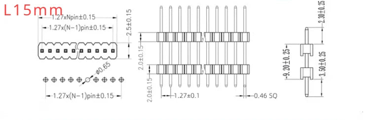 50pcs 1.27mm 1x50P Extra Long Pin L11-15-20-27mm Straight Single Row Double Plastic PCB Board Spacer Male Header Connector