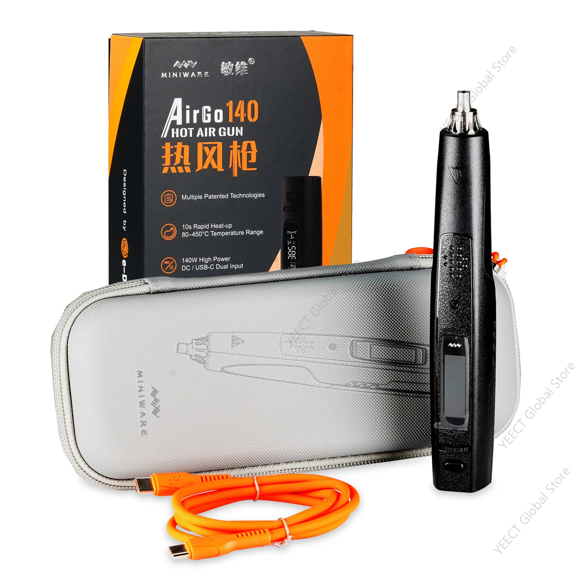 MINIWARE AirGo 140 Portable Hot Air Gun Soldering Station 140W PD USB C BGA Desoldering Rework Tool Smart Sleep Stand Kit