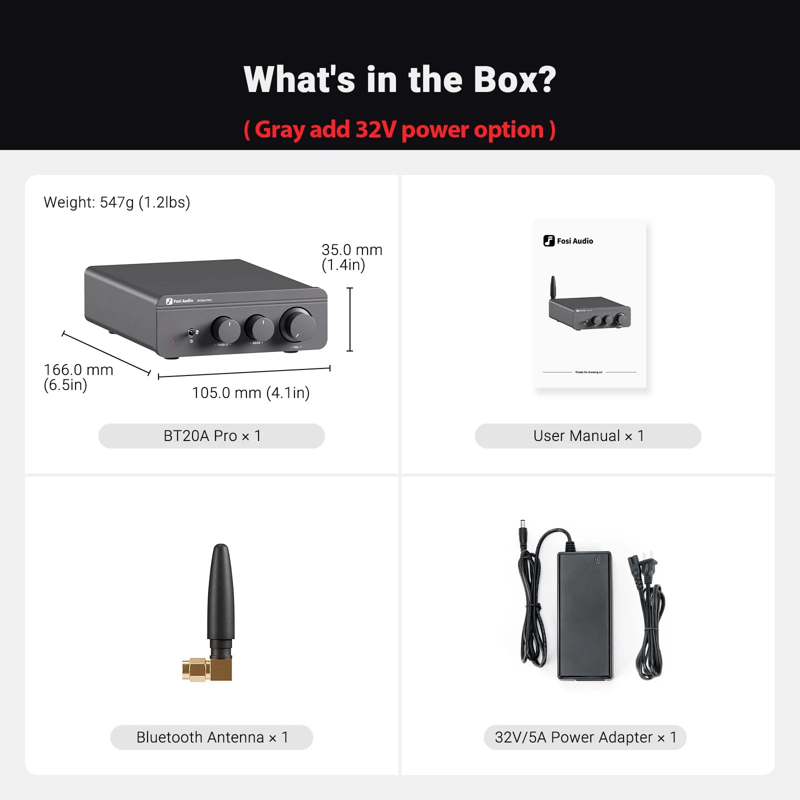 Fosi Audio BT20A Pro TPA3255 Bluetooth Sound Power Amplifier 300W X2 Mini HiFi Stereo Class D Amp Bass Treble For Home Theater