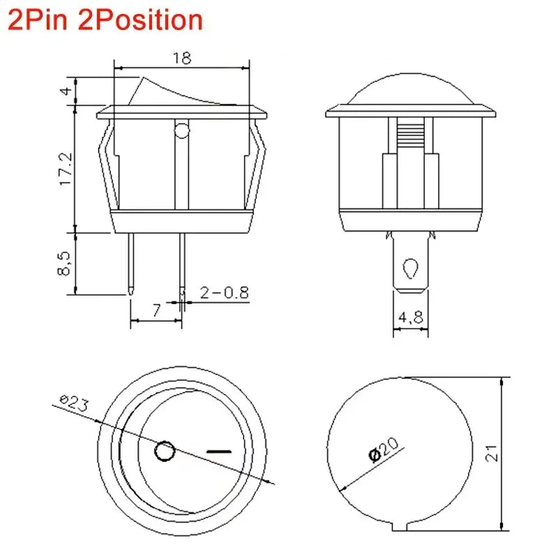 1~300pcs KCD1 LED Rocker Switch Round 2/3Pin ON-OFF-ON 2/3 Position 6A/250VAC 10A/125VAC SPST 23mm Car Push Button Switches