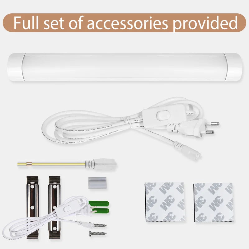 Led Tube Light With Switch Wire 110V 220V 10W 20W Lighting Strip Lamps 30/50cm For  Living Room Bedroom Closet Kitchen Lamp