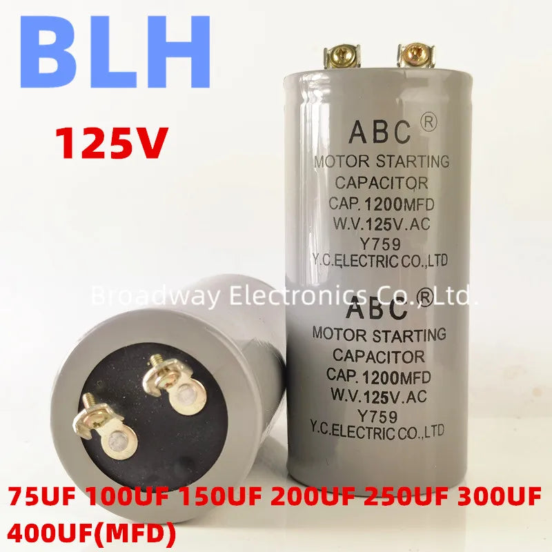CD60 ABC Motor Starting Capacitor 125V 75UF 75MFD 100UF 100MFD 150UF 150MFD 200UF 200MFD 250UF 250MFD 300UF 300MFD 400UF 400MFD