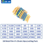 1/4W Metal Film Resistor Assortment Kit, 1/2W 1W 2W 3W 5W Through Hole Electronic Components Pack, 30/41/130 Kinds 1% Tolerance