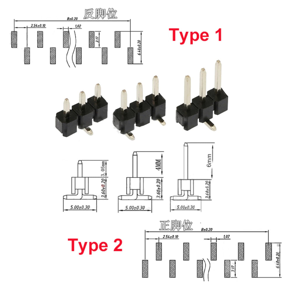 10pcs 2.54mm Cuttable Breakable 1X40P PA3mm 4mm 6mm Optional SMD Single Row Male Pin Header