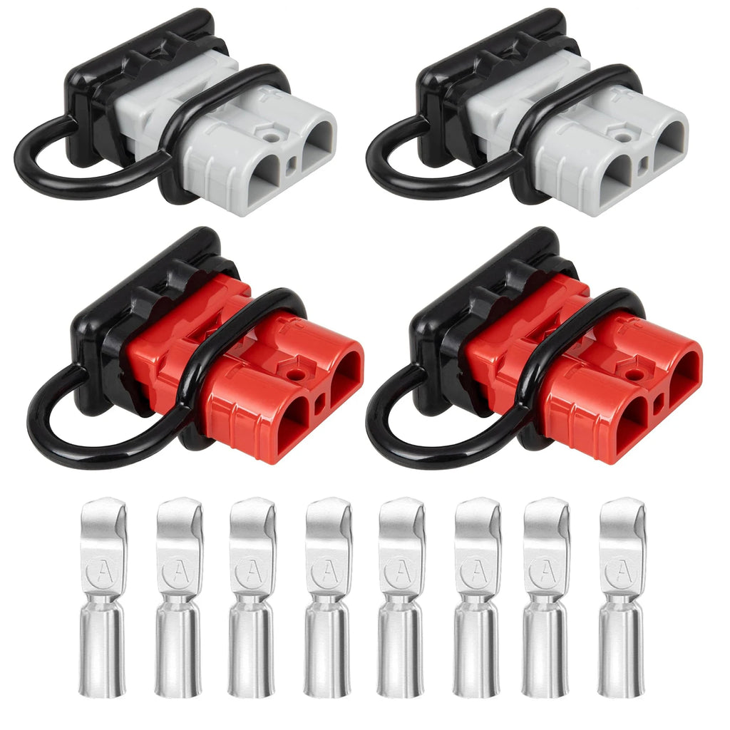 2PCS 50A Battery Quick Connector 6-12 AWG Jumper Cable Plug Flame-Retardant Anderson Plug Outdoor Power Disconnect (Red & Grey)