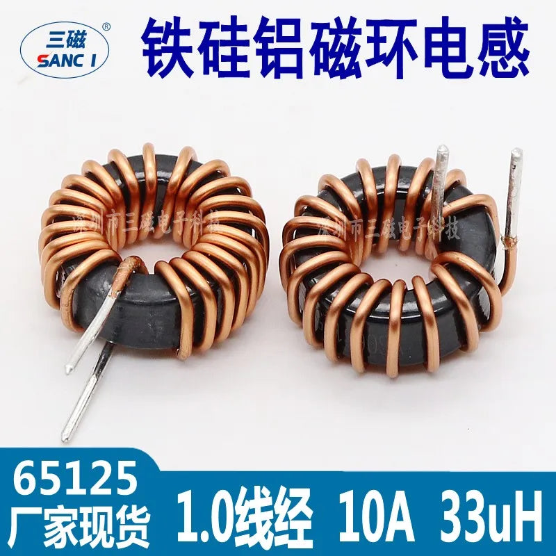 5Pcs Toroid core Inductors 65125 Winding Magnetic Inductance 22uH 33uH 470uH Inductor Iron Gauge Aluminum Magnetic Ring Coil
